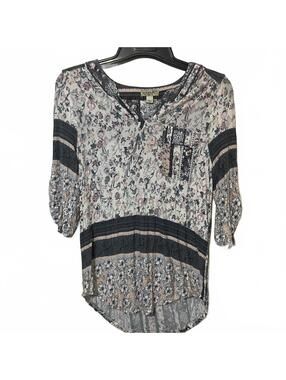 Oneworld Women's Floral Boho Chic Flowy Romantic 3/4 Sleeved Blouse Size Medium
